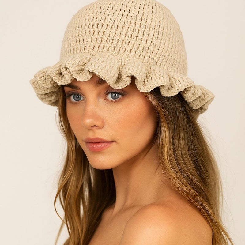 Ahouws Crochet Bucket Hat Women Trendy Knit Floppy Cap Cute Boho Handmade Beanies Outdoor Boho Travel Fishing Hat - Image 5